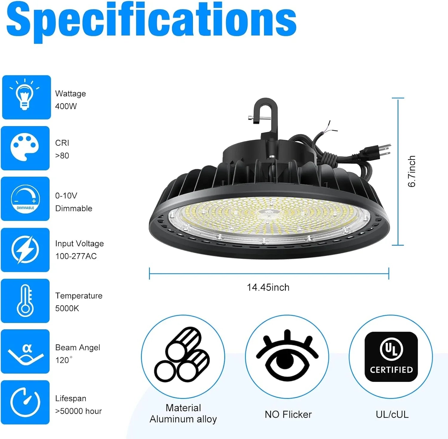 G GJIA Adjustable UFO LED High Bay Light 400W 0-10V Dimmable